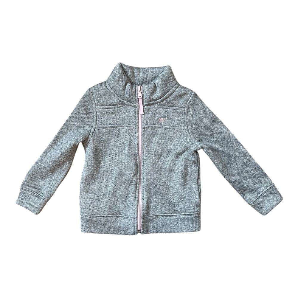 Vineyard Vines Gray Full Zip Jacket with Pink Accents Toddler Girl Size 2T